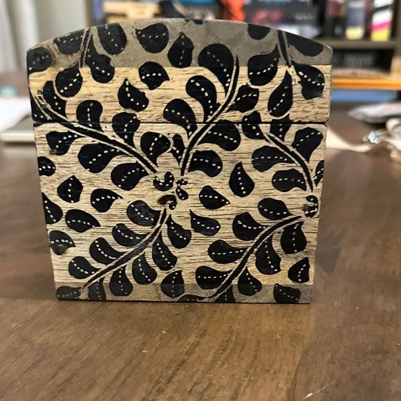 Handcrafted Wooden Box with Black Leaf Design - Picture 3 of 5